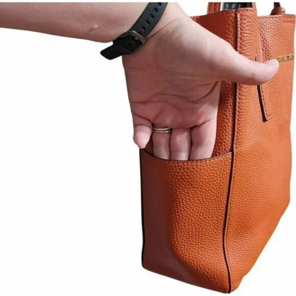 Michael Kors‎ Junie MD Leather Tote Travel Shoulder Handbag Burnt Orange Pebbled - Picture 11 of 16